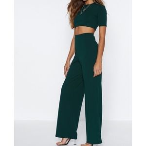 Nasty Gal Settle the Score Crop Top and Pant Set - Emerald Green - Size 6